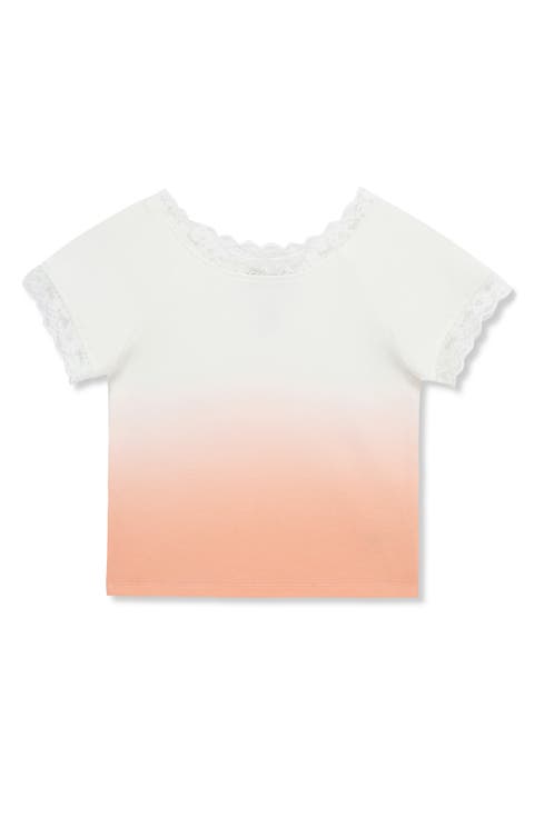Kids' Dip Dye Lace Accent Cotton T-Shirt (Big Kid)