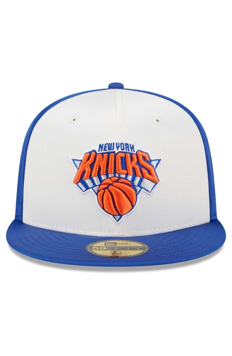 New Era Men's New Era  White New York Knicks Throwback Satin 59FIFTY Fitted Hat, Alternate, color, 