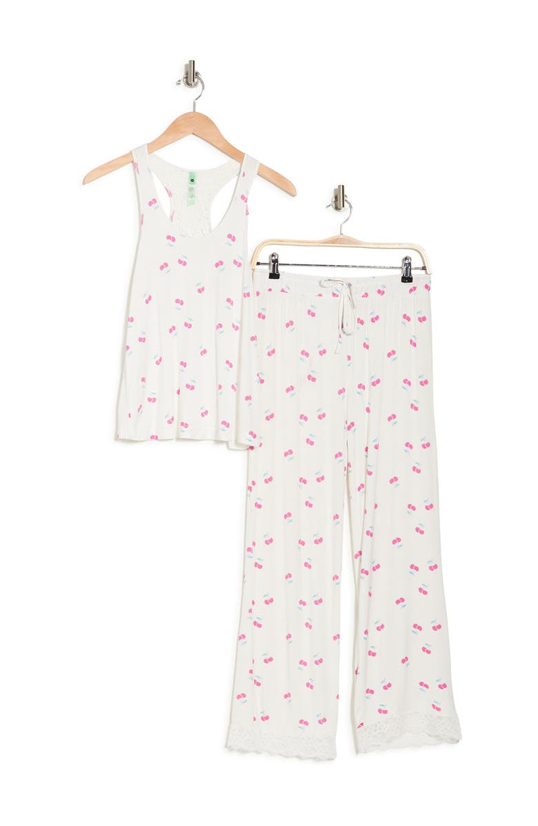 Honeydew Lace Trim Racerback Tank & Pants 2-Piece Pajama Set, Alternate, color,