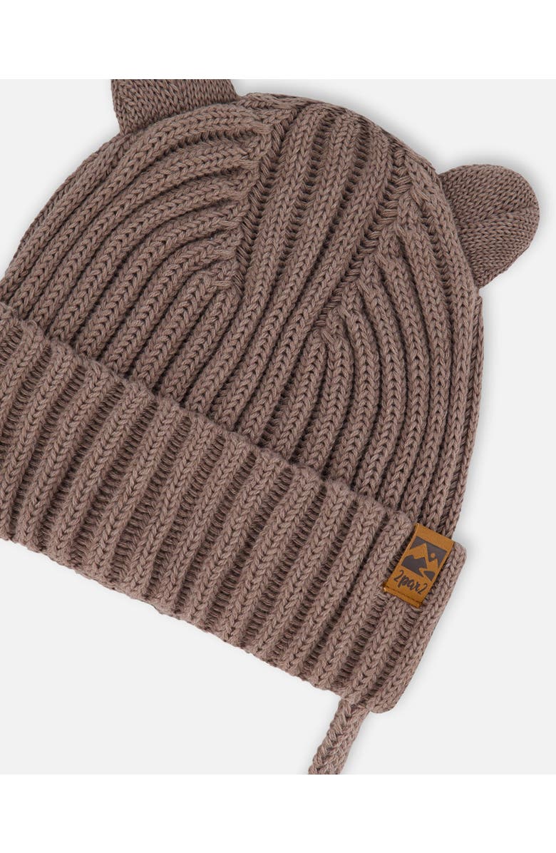 Deux par Deux Baby Boy's Baby Knit Hat With Strings Taupe, Alternate, color, 