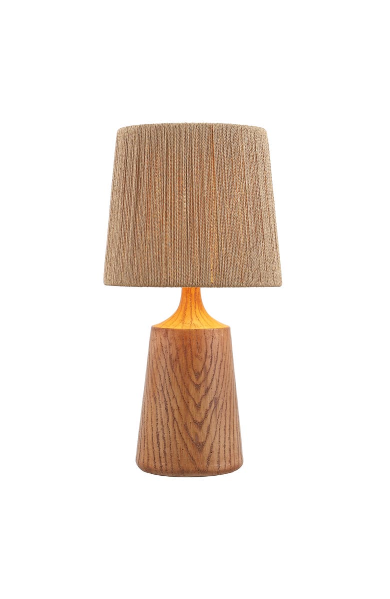 JONATHAN Y Highland Cottage Tapered Resin/Metal LED Table Lamp with Paper Rope Shade, Main, color, Brown Wood Finish