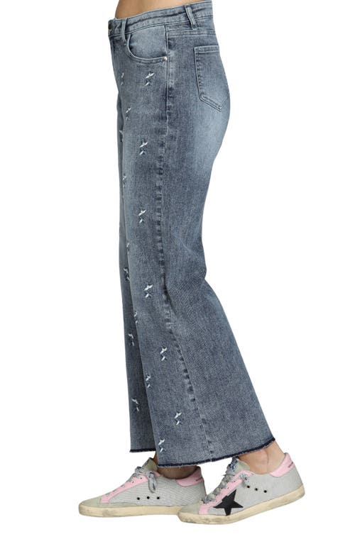 Apny Embroidered Wide Leg Jeans In Medium Indigo