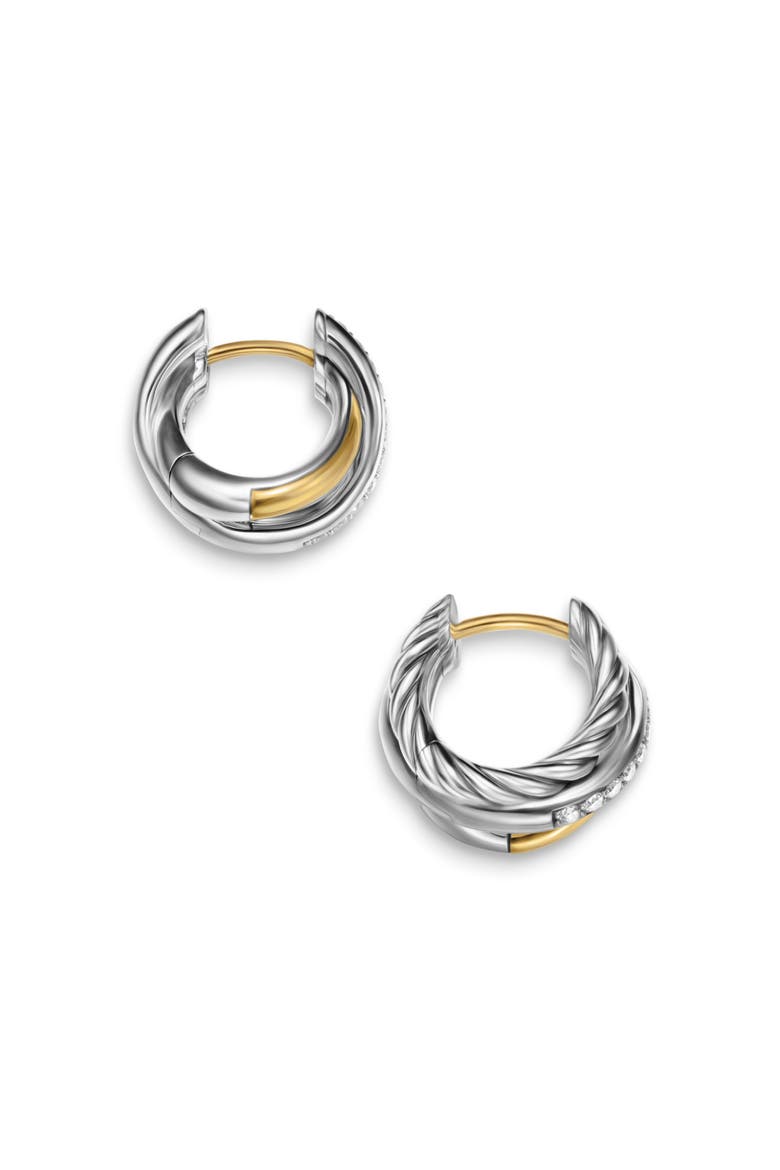 Crossover Three-Row Huggie Hoop Earrings in Sterling Silver with 18K Yellow Gold, 13mm, Alternate, color, STERLING SILVER AND 18K GOLD