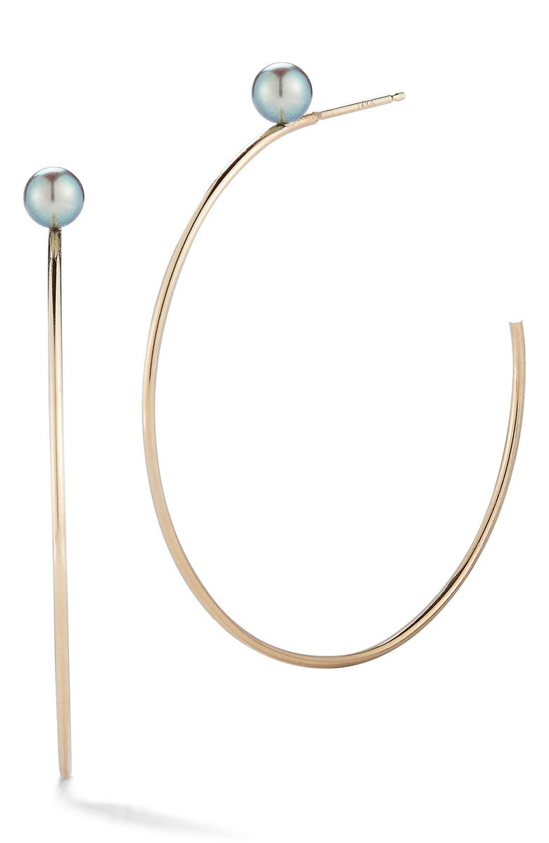 Mizuki Genuine Black Pearl Small Hoop Earrings, Main, color, 