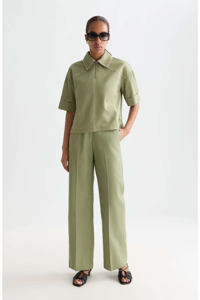 Short Sleeve Cotton Blend Utility Shirt, Alternate, color, OIL GREEN
