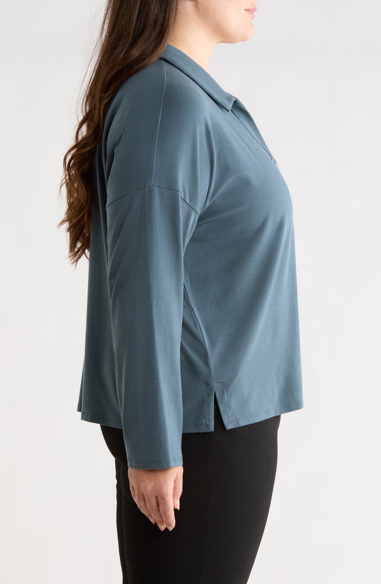 Eileen Fisher Boxy Henley Jersey Top, Alternate, color, Eucalyptus