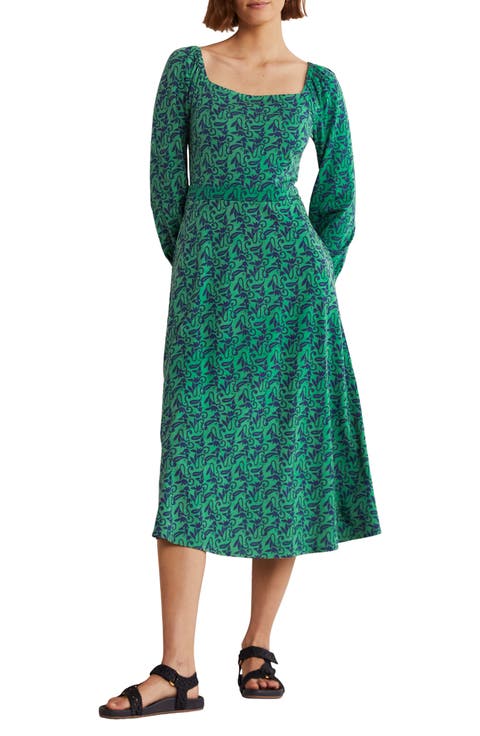 Floral Long Sleeve Jersey Midi Dress