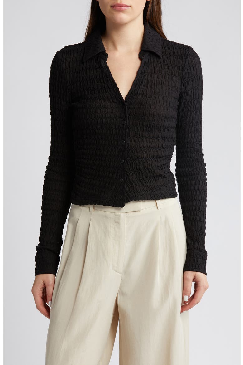 Connie Textured Weave Button-Up Shirt, Main, color, BLACK