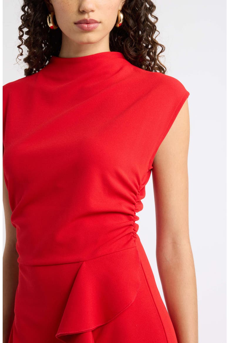 Mock Neck Ruffle Midi Dress, Alternate, color, RED SALSA