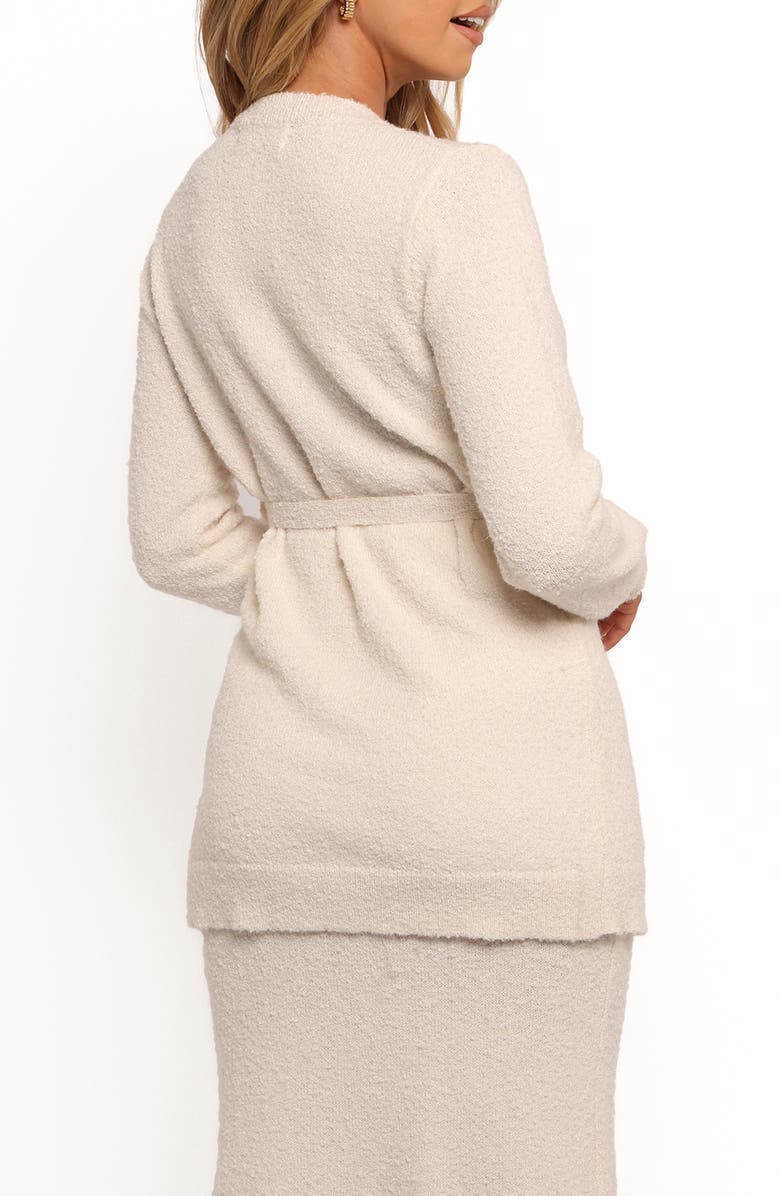 Petal & Pup Charmelle Tie Waist Bouclé Cardigan, Alternate, color, White