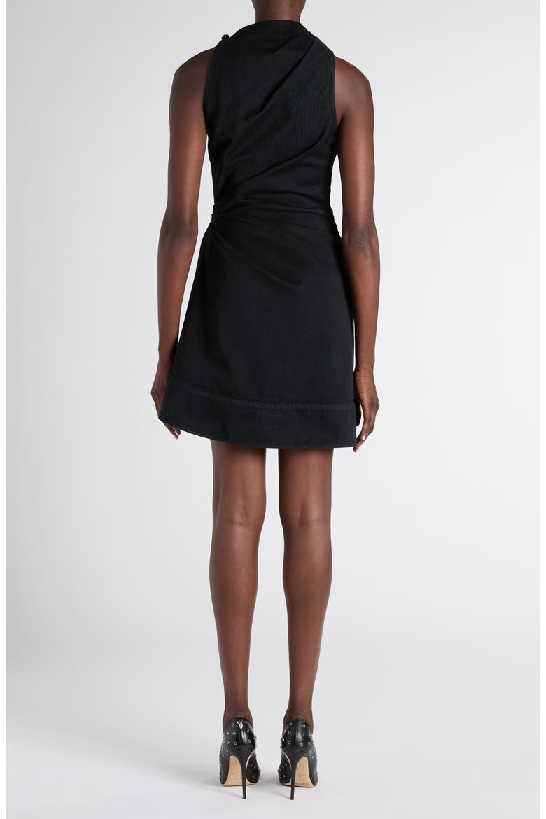Asymmetric Denim Minidress, Alternate, color, BLACK