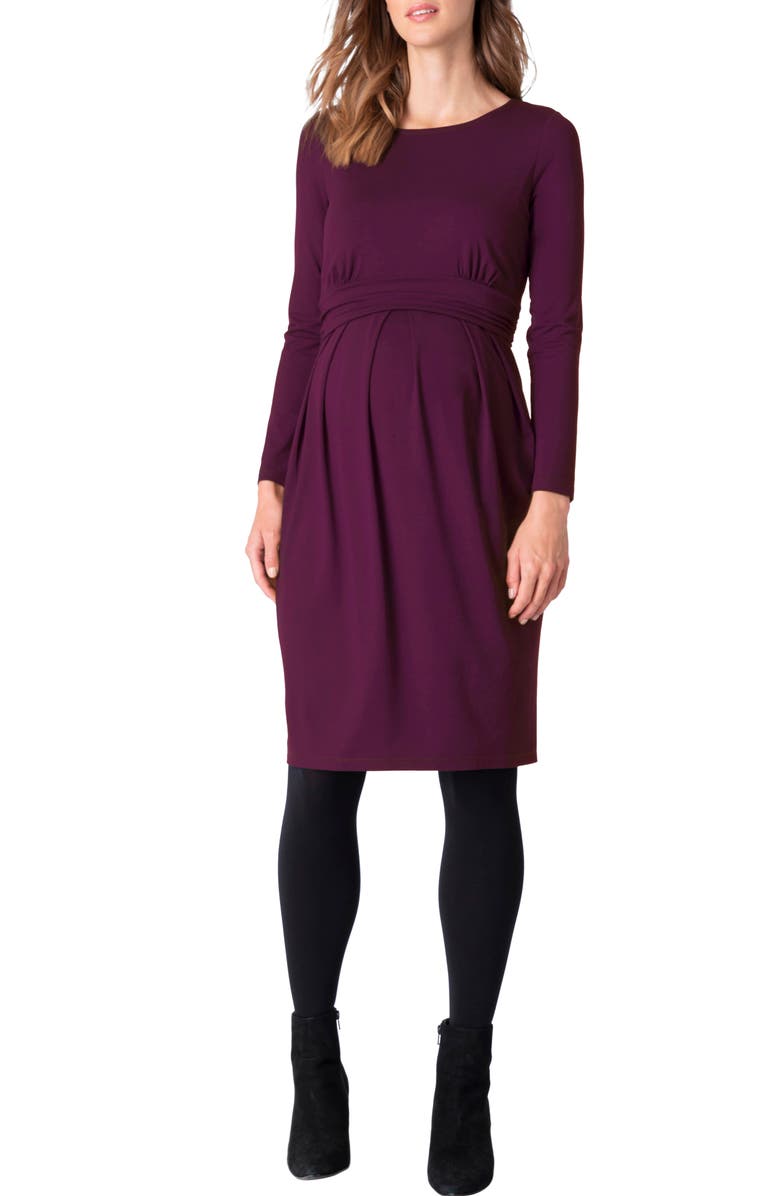 Seraphine Pleated Long Sleeve Maternity/Nursing Dress, Main, color,