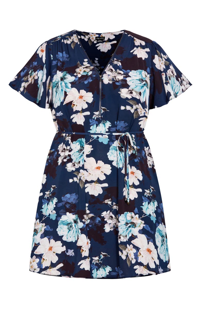 City Chic Megan Floral Print Minidress, Alternate, color, Navy Print