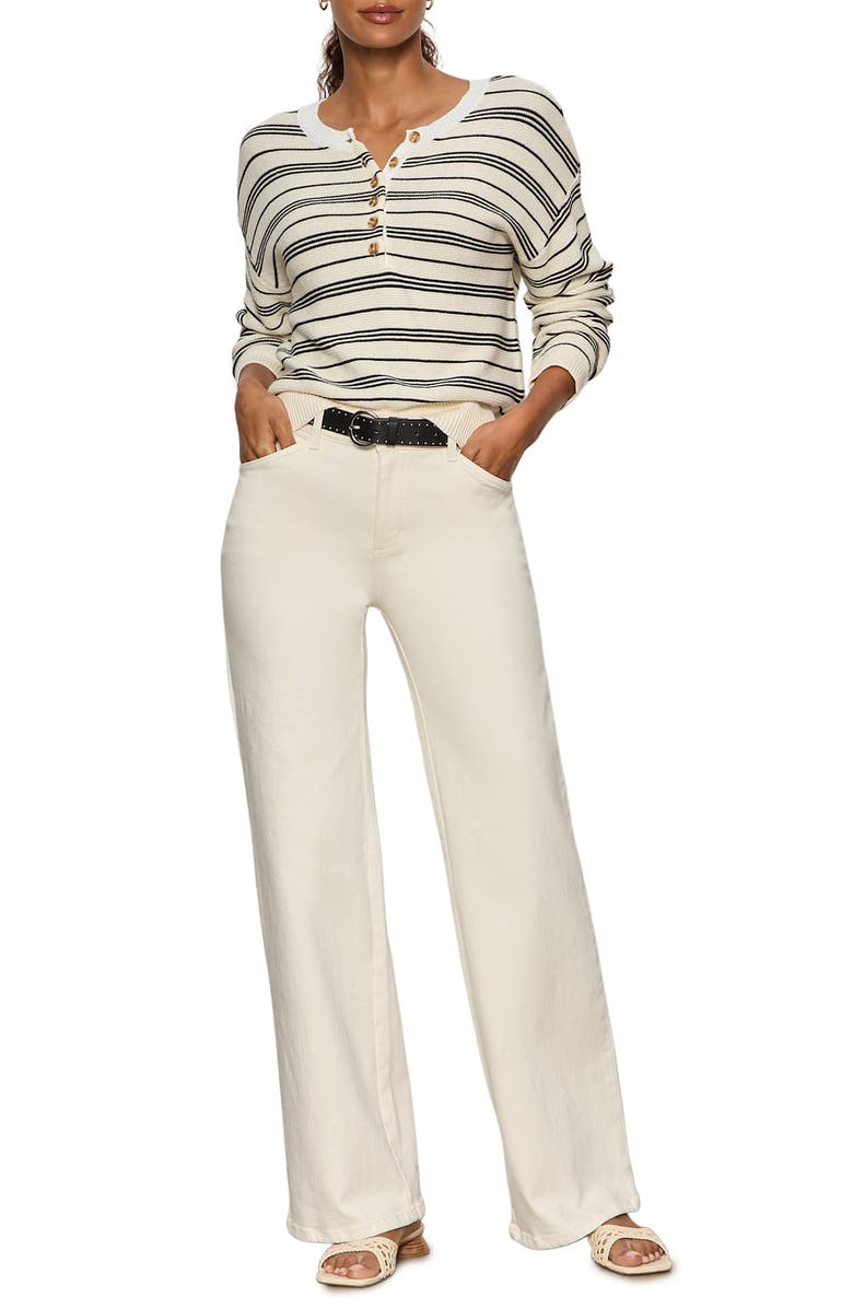 Sanctuary Stripe Cotton Henley Sweater, Alternate, color, Collagen White/ Black Stripe