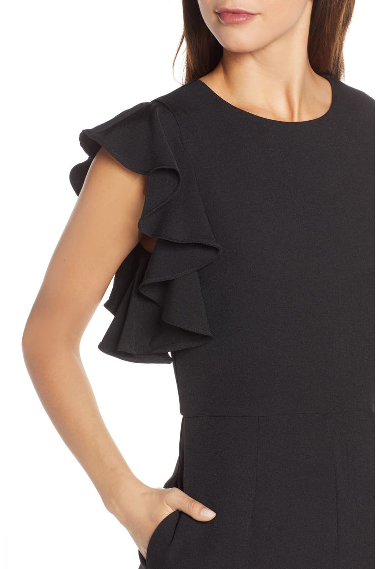 Hunter Crepe Ruffle Shoulder Jumpsuit, Alternate, color, BLACK