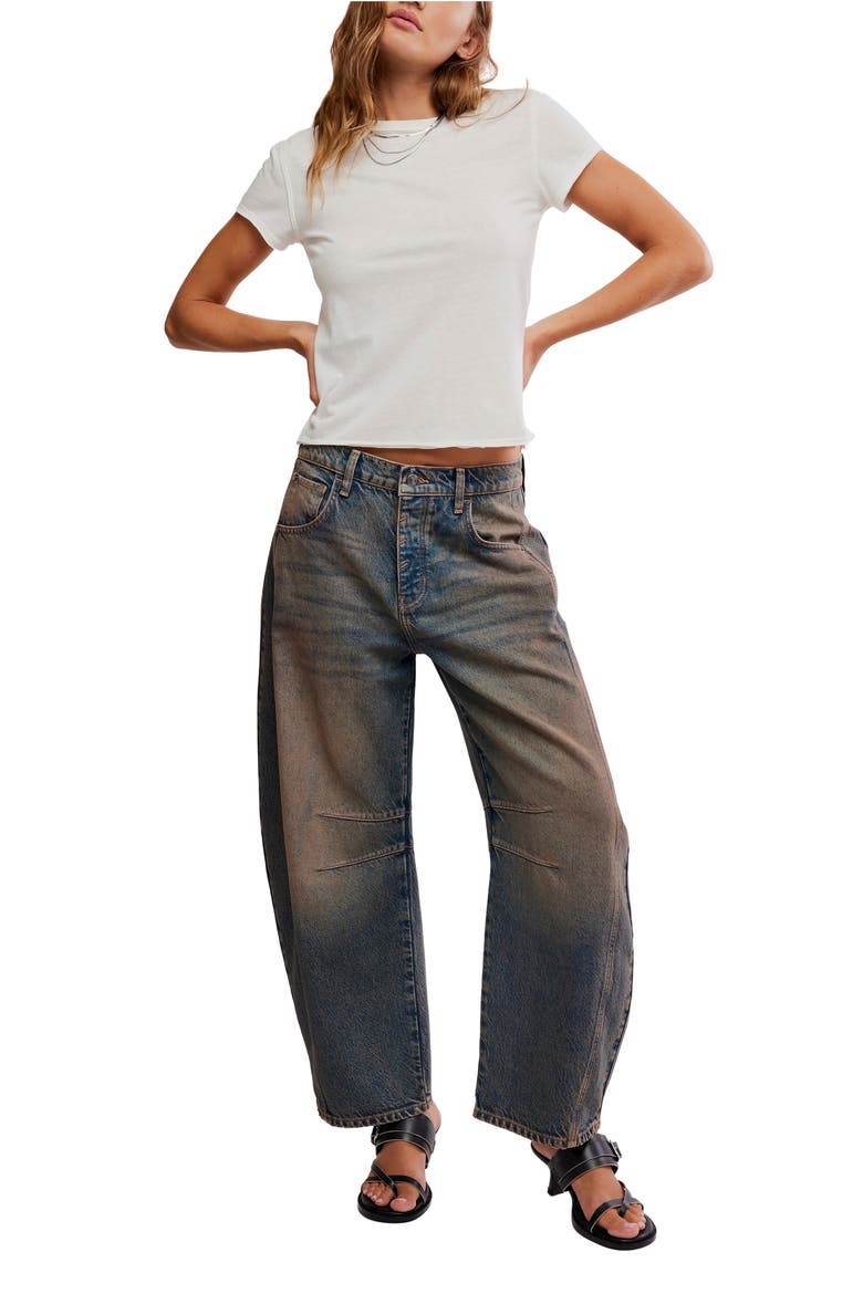 We the Free Good Luck Mid Rise Barrel Leg Jeans, Alternate, color, DESERT