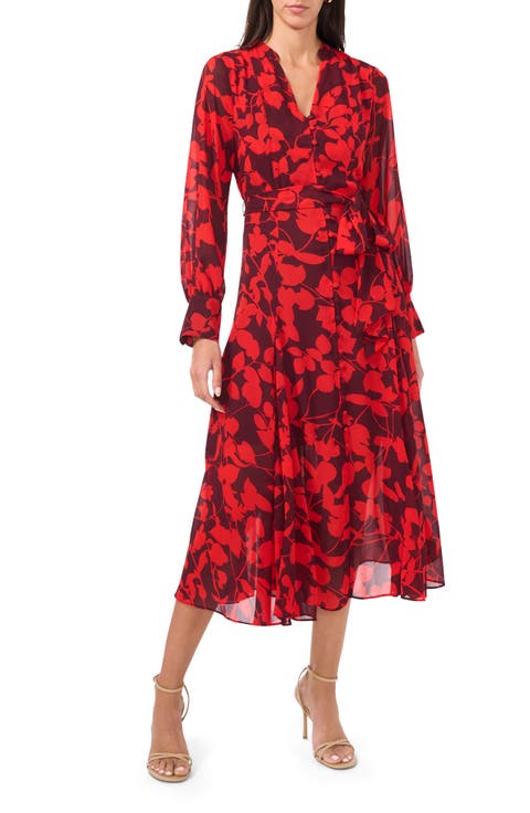 Floral Long Sleeve A-Line Chiffon Dress