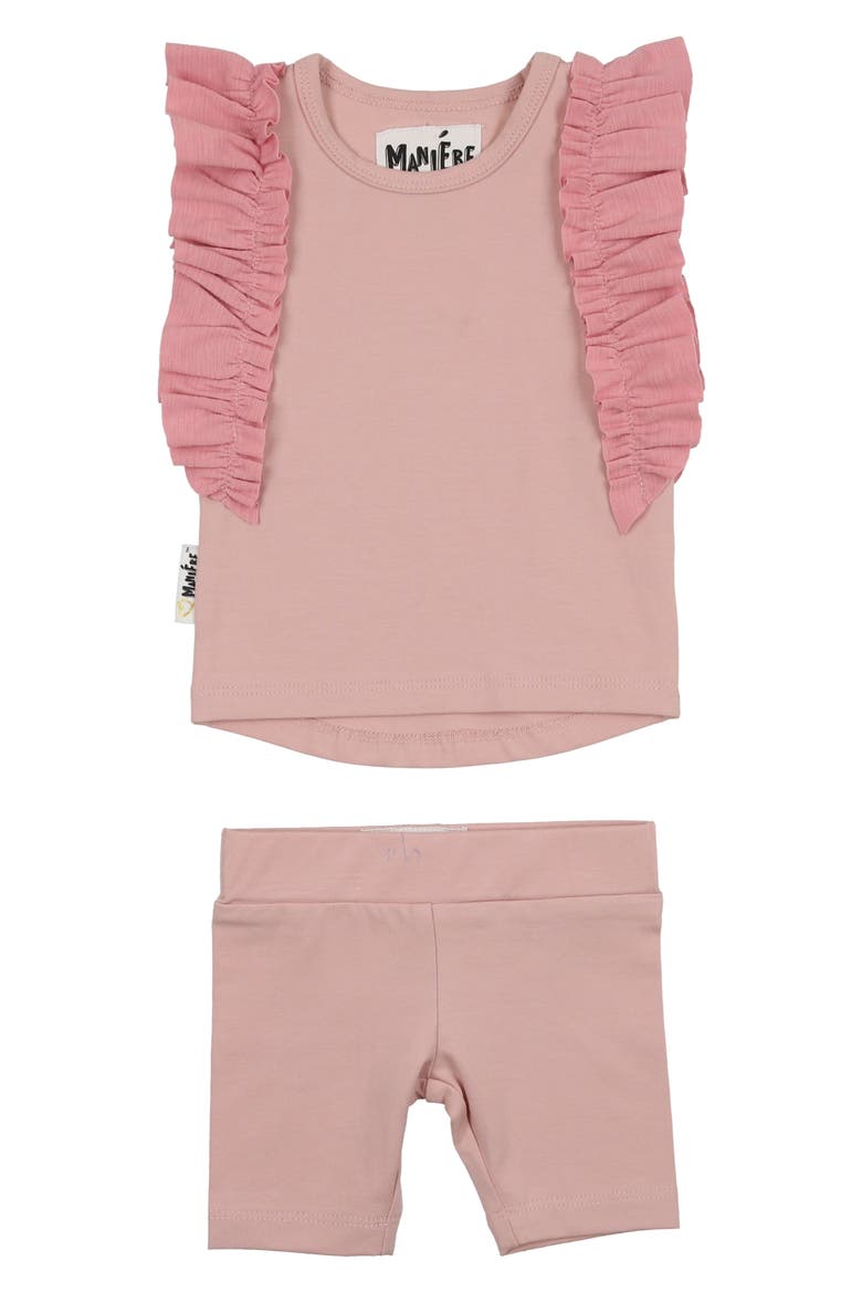 Ruffle Edge Stretch Cotton Tank & Shorts Set, Main, color, BLUSH