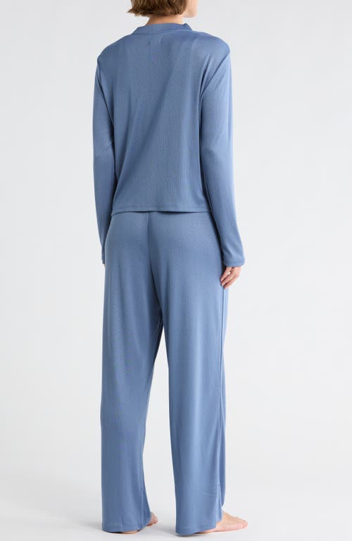 Splendid Pointelle Cardigan, Tank & Pants Pajamas In Blue