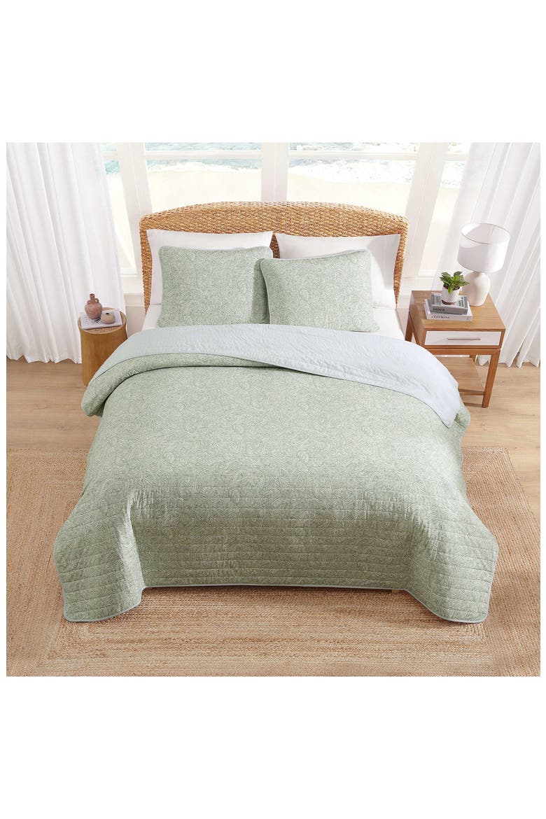 Caicos Isle Cotton Quilt & Sham Set, Alternate, color, GREEN