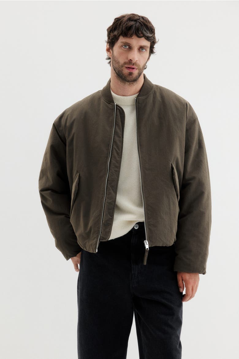 Loose Fit Nylon Bomber Jacket, Alternate, color, Dark khaki green