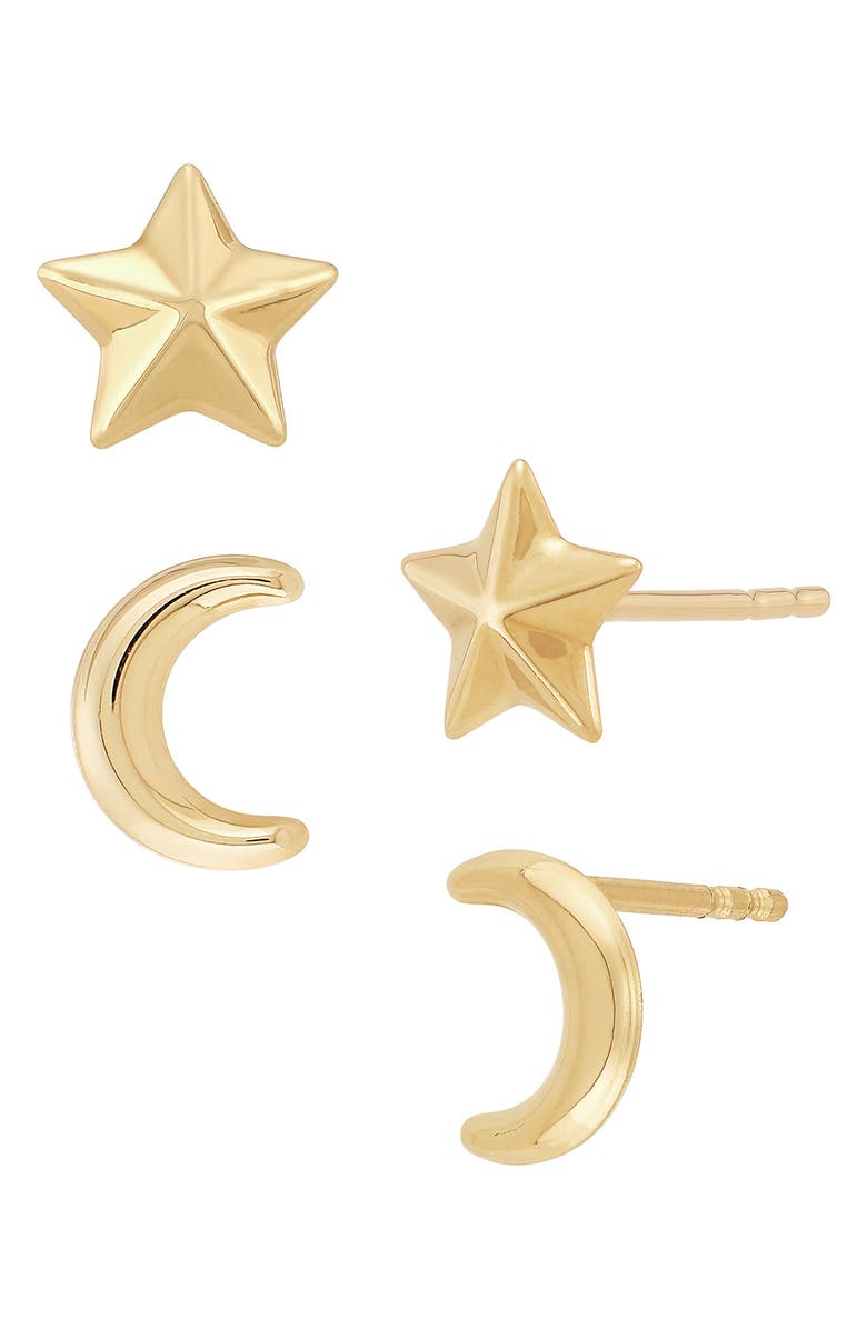 Frankie & Zoe 2-Pack Moon & Star Stud Earrings, Main, color,