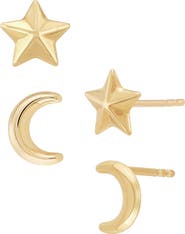 Frankie & Zoe 2-Pack Moon & Star Stud Earrings