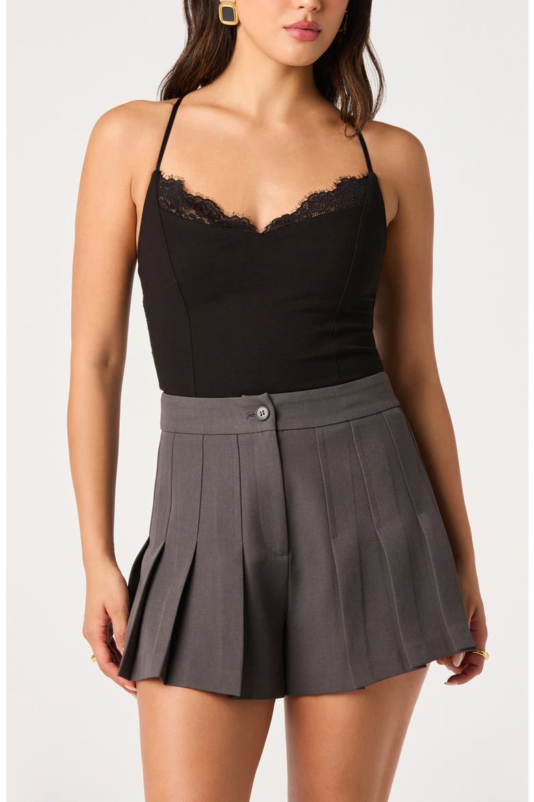 Paola Pleated Twill Shorts, Alternate, color, GREY