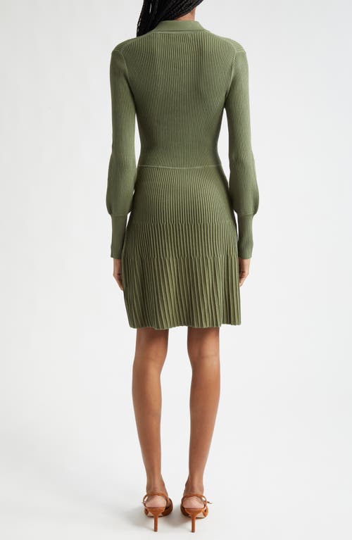 Veronica Beard Lauper Long-sleeve Ribbed Mini Dress In Stone Army