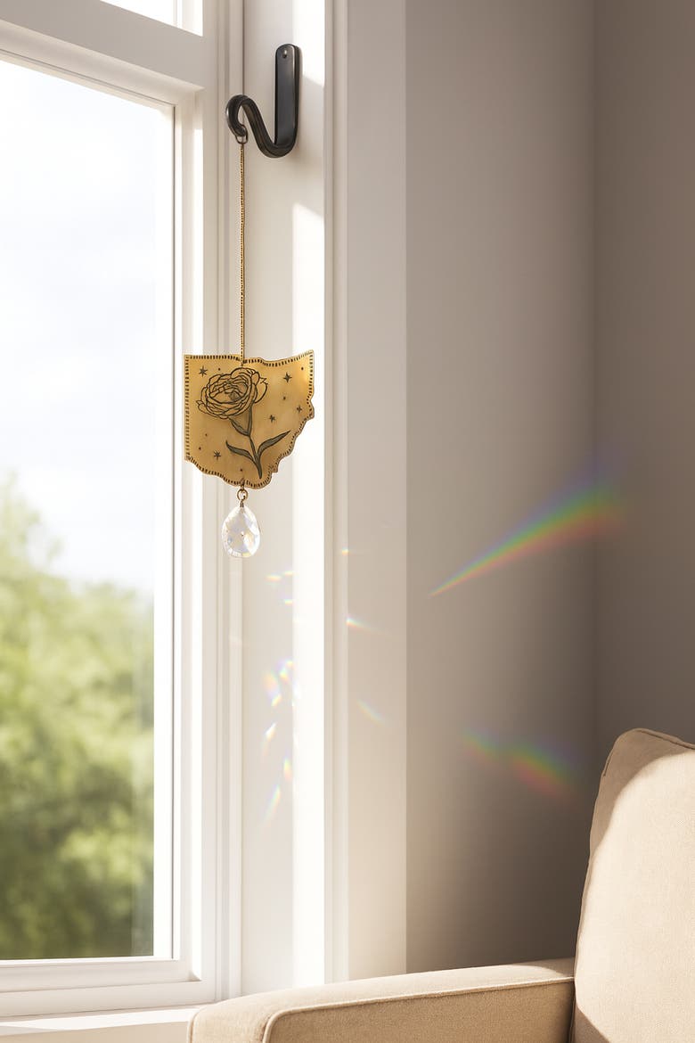 Ohio State Carnation Engraved Suncatcher, Alternate, color, Brass