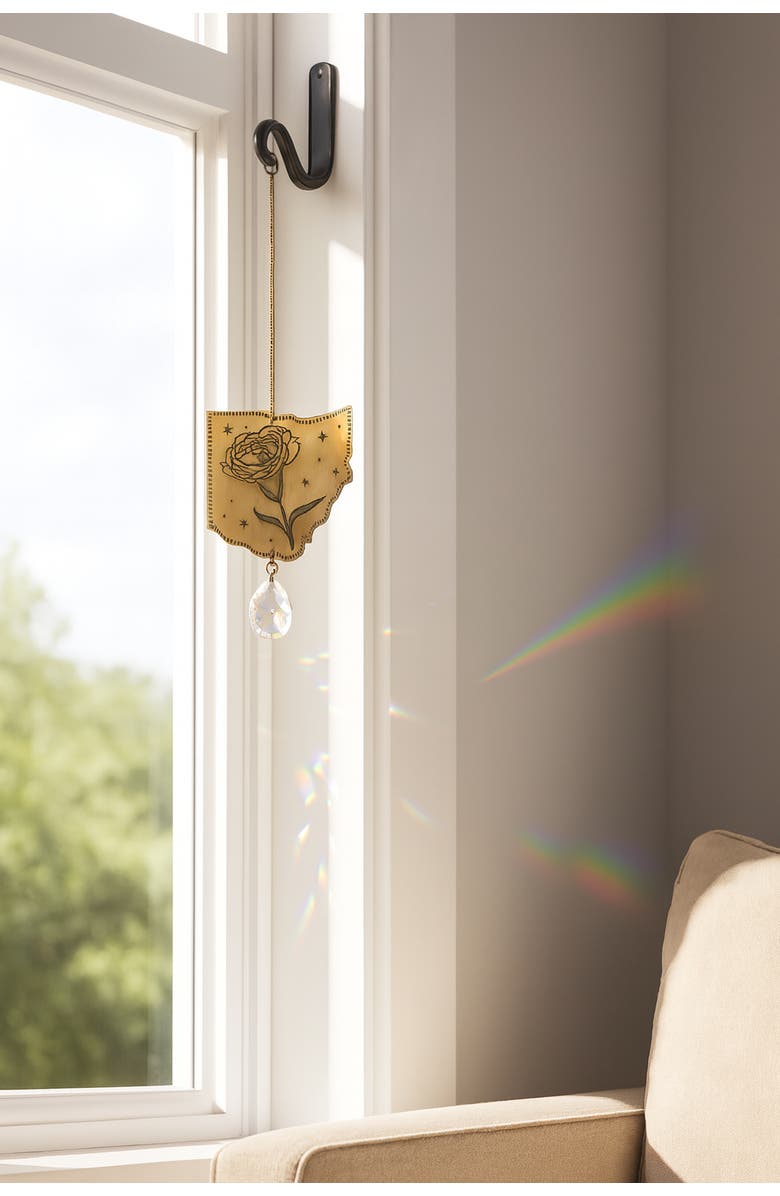 Matr Boomie Ohio State Carnation Engraved Suncatcher, Alternate, color, Brass