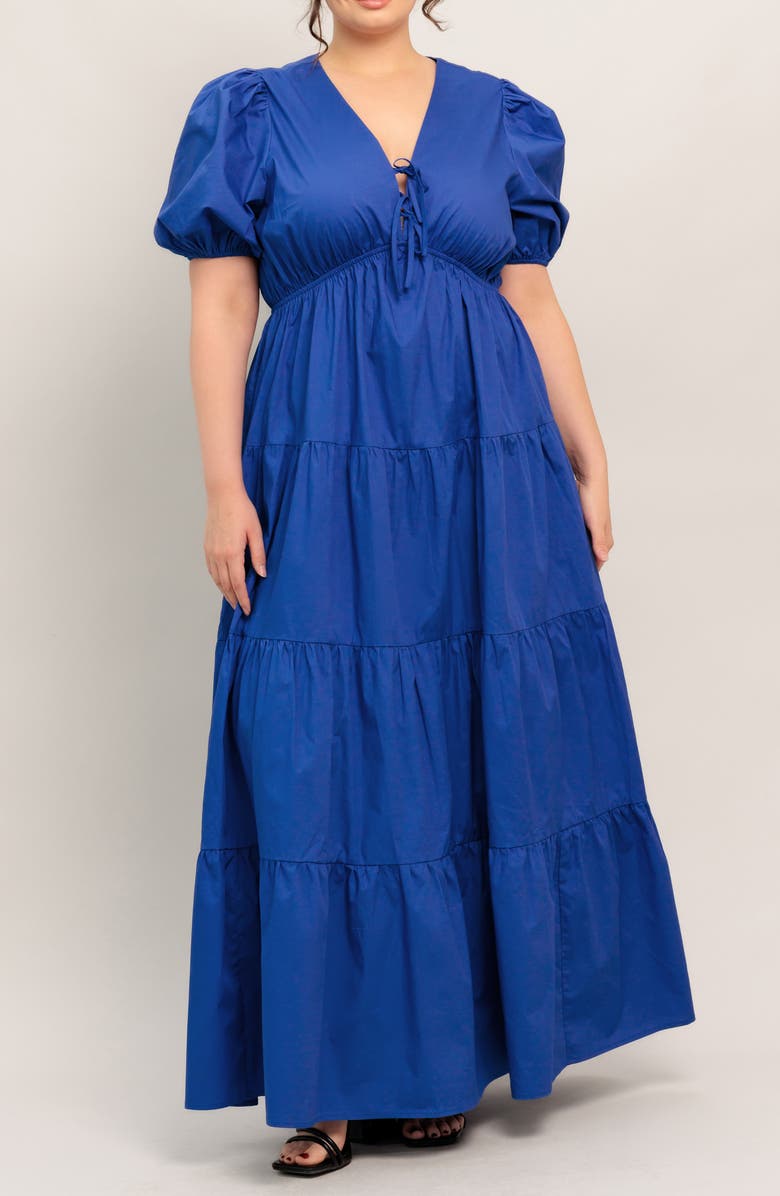 FLYING TOMATO Solid Empire Waist Cotton Maxi Dress, Main, color, Royal Blue