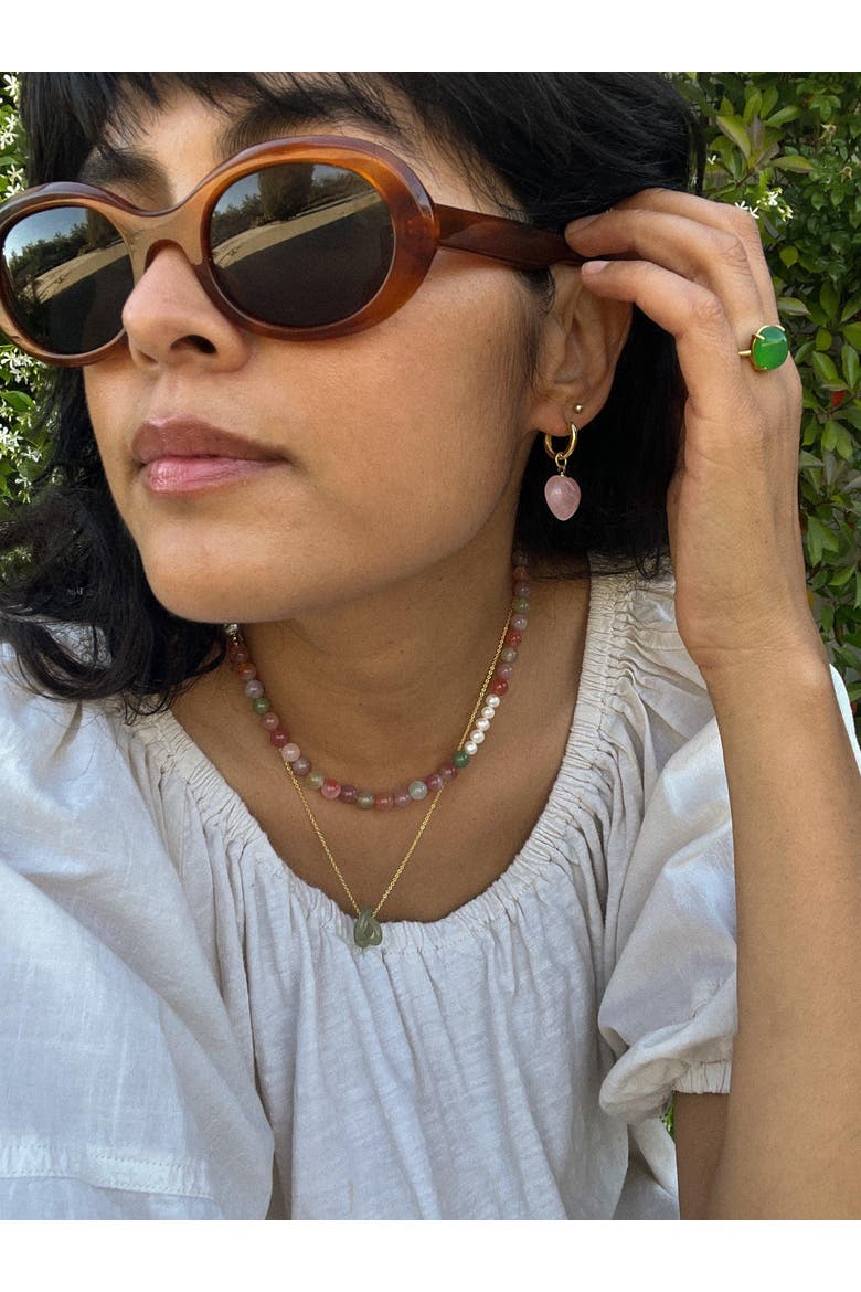 Heart Quartz Charm Earrings, Alternate, color, Pink