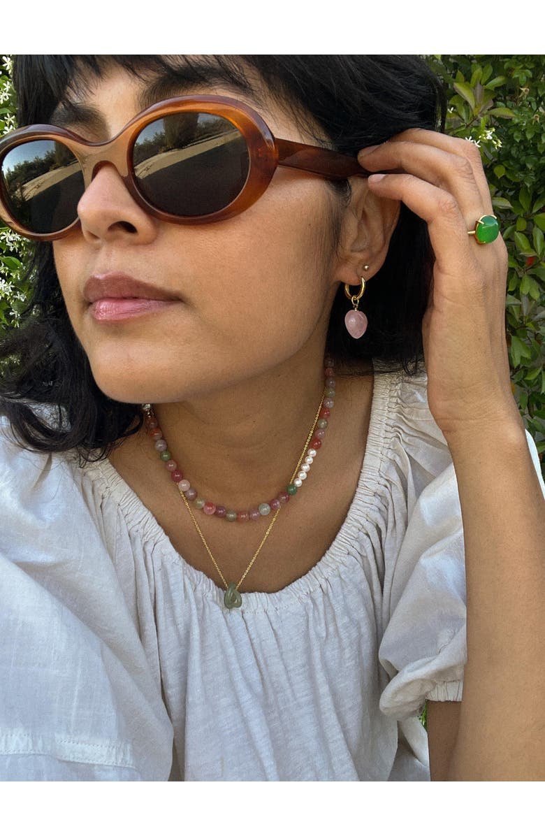 seree Heart  Jade stone charm earrings, Alternate, color, Pink