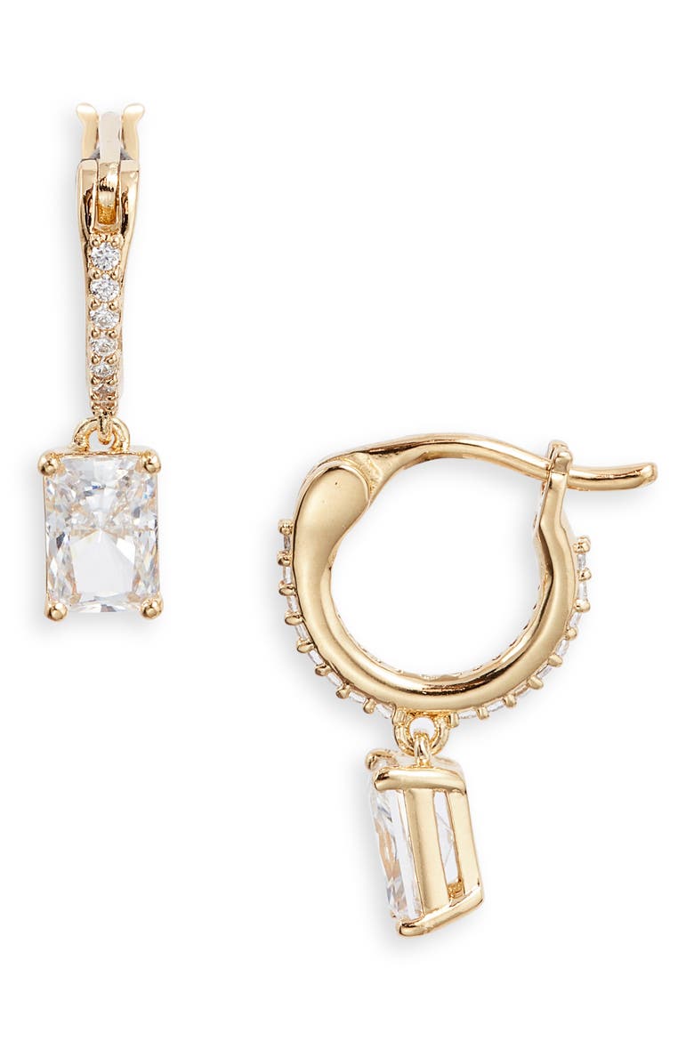 Emerald Isle Cubic Zirconia Hoop Earrings, Main, color, GOLD/ CLEAR