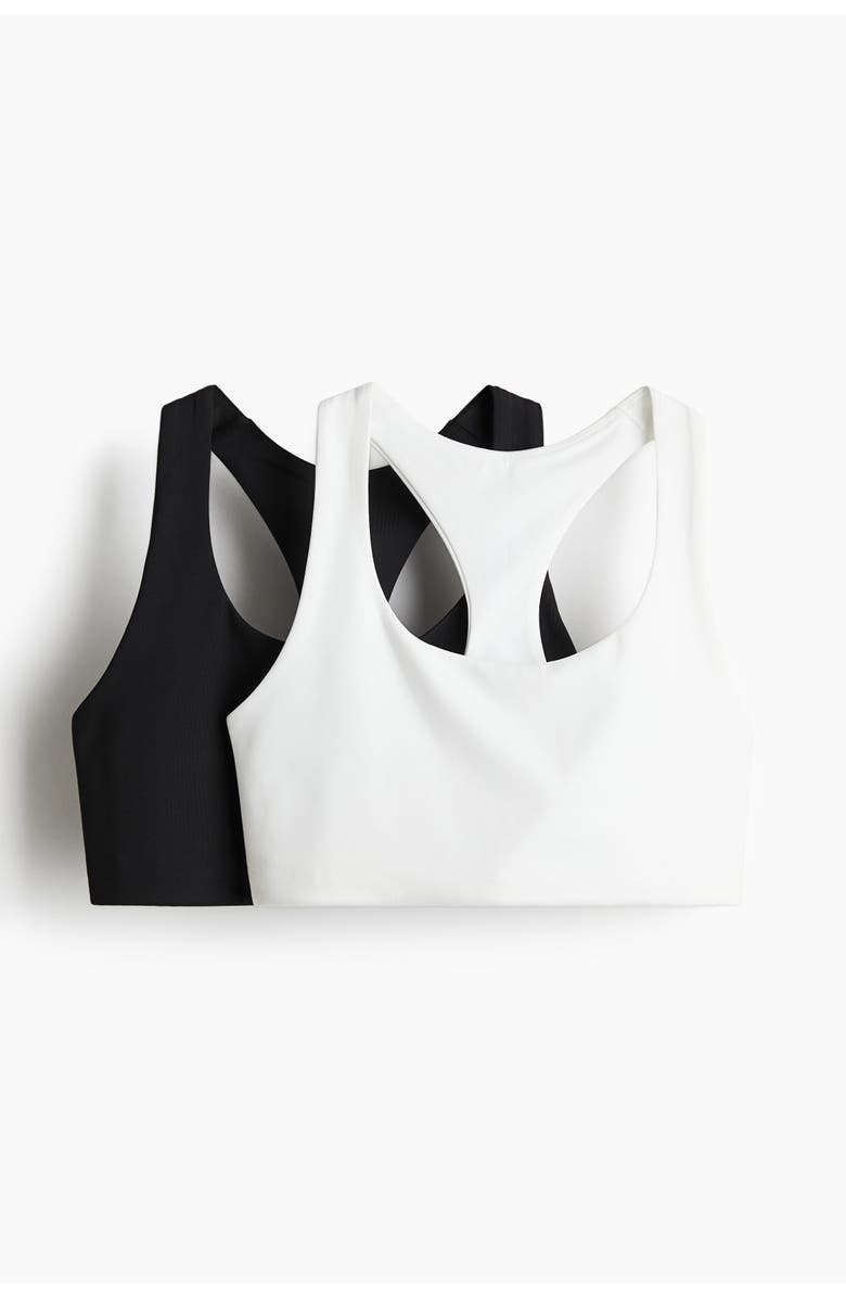H&M 2-pack medium support sports bras, Main, color, Black/White