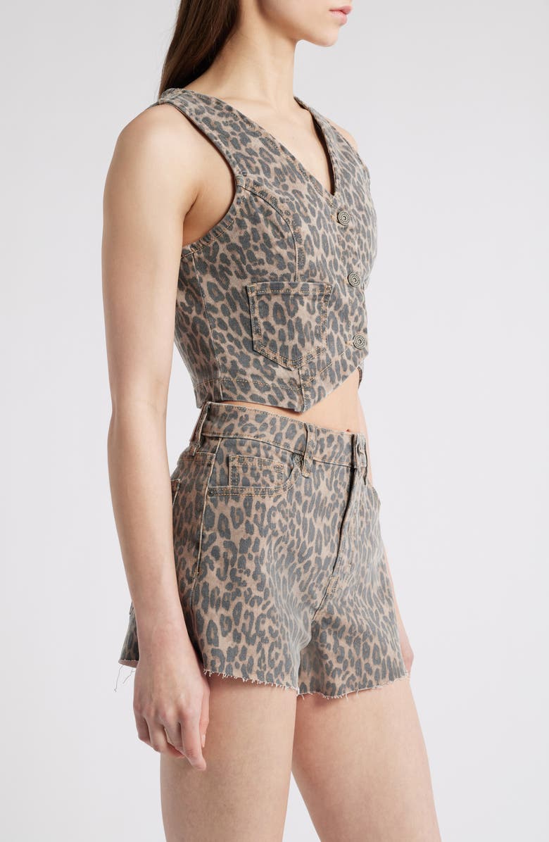 HIDDEN JEANS Cheetah Print Crop Denim Vest, Alternate, color, Khaki