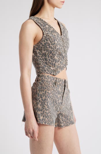 Cheetah Print Crop Denim Vest