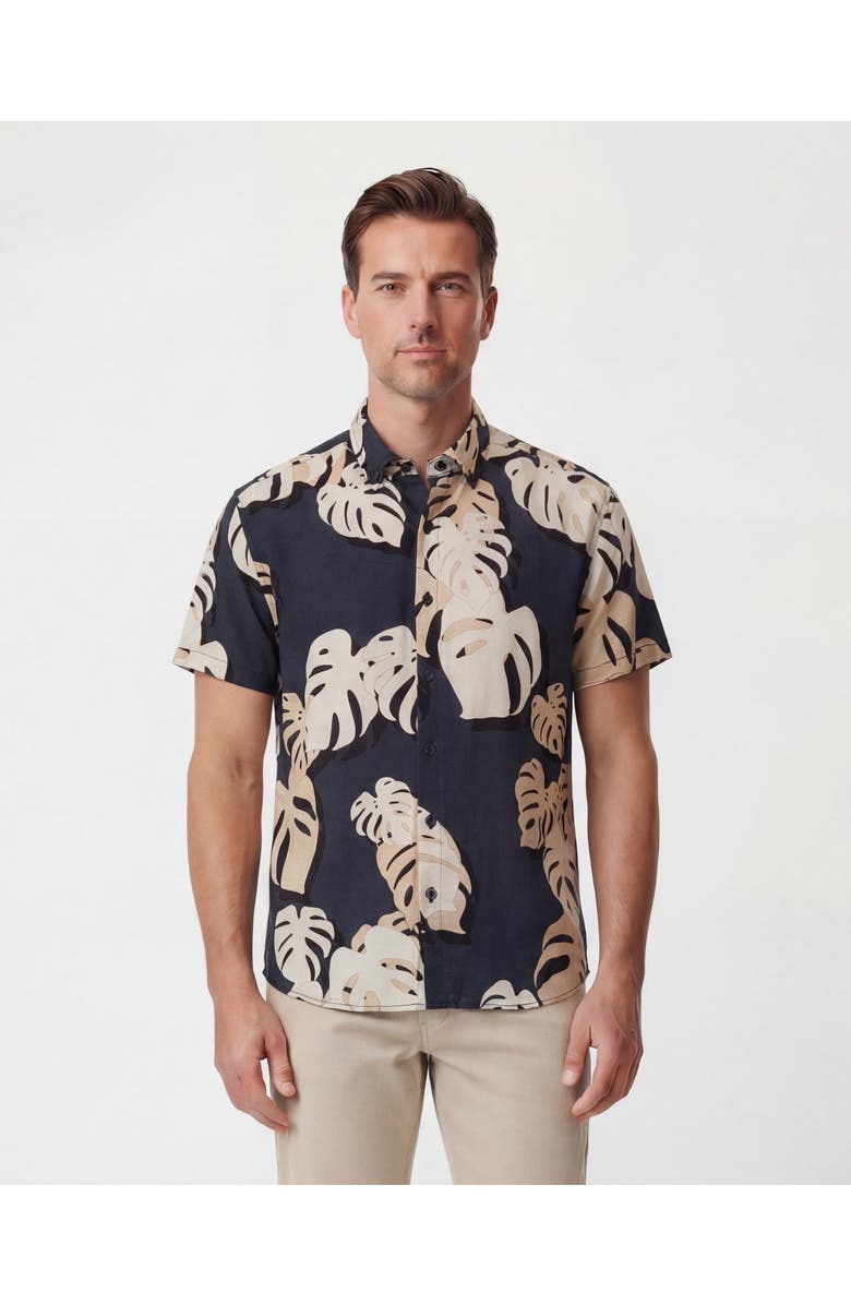 Lords of Harlech Monstera Floral Mens Merino Wool Button-up Shirt, Main, color, Monstera Floral Smoke