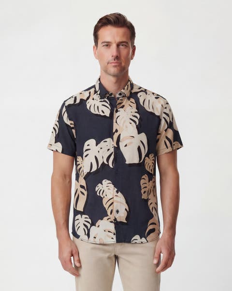 Monstera Floral Mens Merino Wool Button-up Shirt
