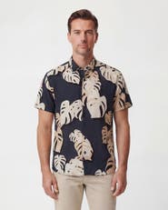 Lords of Harlech Monstera Floral Mens Merino Wool Button-up Shirt