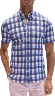 TailorByrd Regular Fit Buffalo Plaid Cotton Knit Short Sleeve Button-Down Shirt