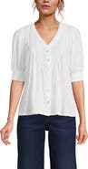 Lands' End Button Pintuck Puff Sleeve Top