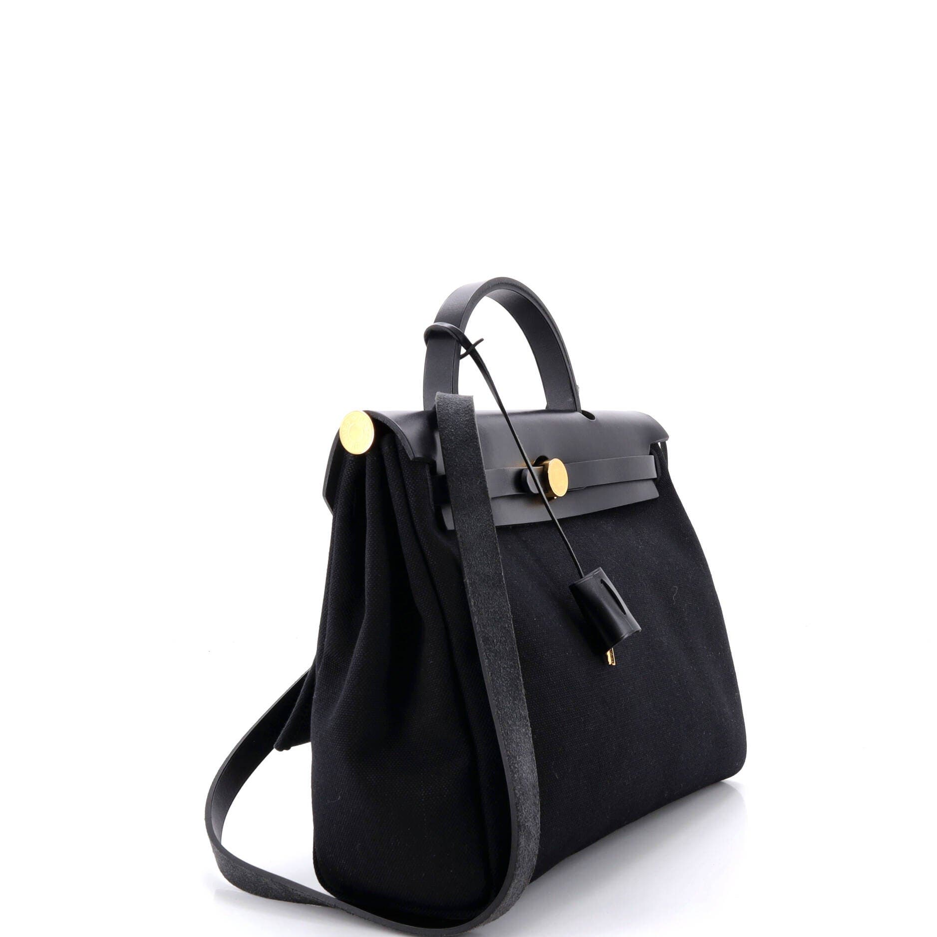 Pre-Owned Hermes Herbag Zip Leather and Toile 31, Alternate, color, Noir