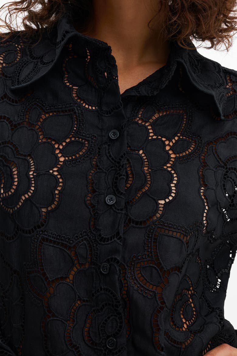 Claudia Short Sleeve Lace Shirt, Alternate, color, Black