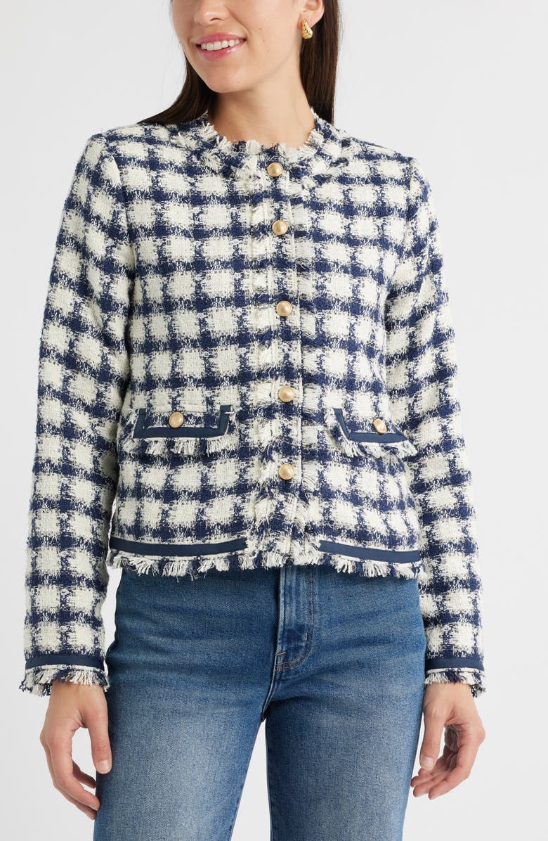 Caslon<sup>®</sup> Check Tweed Jacket, Alternate, color, Ivory- Navy Tweed Grid