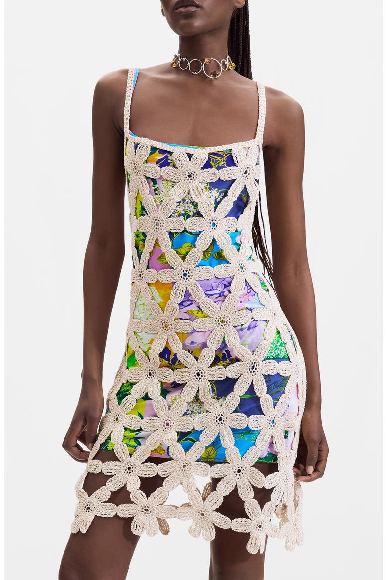 Floral Crochet Minidress, Main, color, OFF WHITE