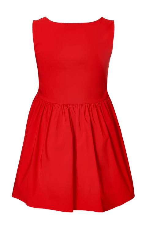Quiz Plus Size Square Neck Drop Waist Mini Dress In Red