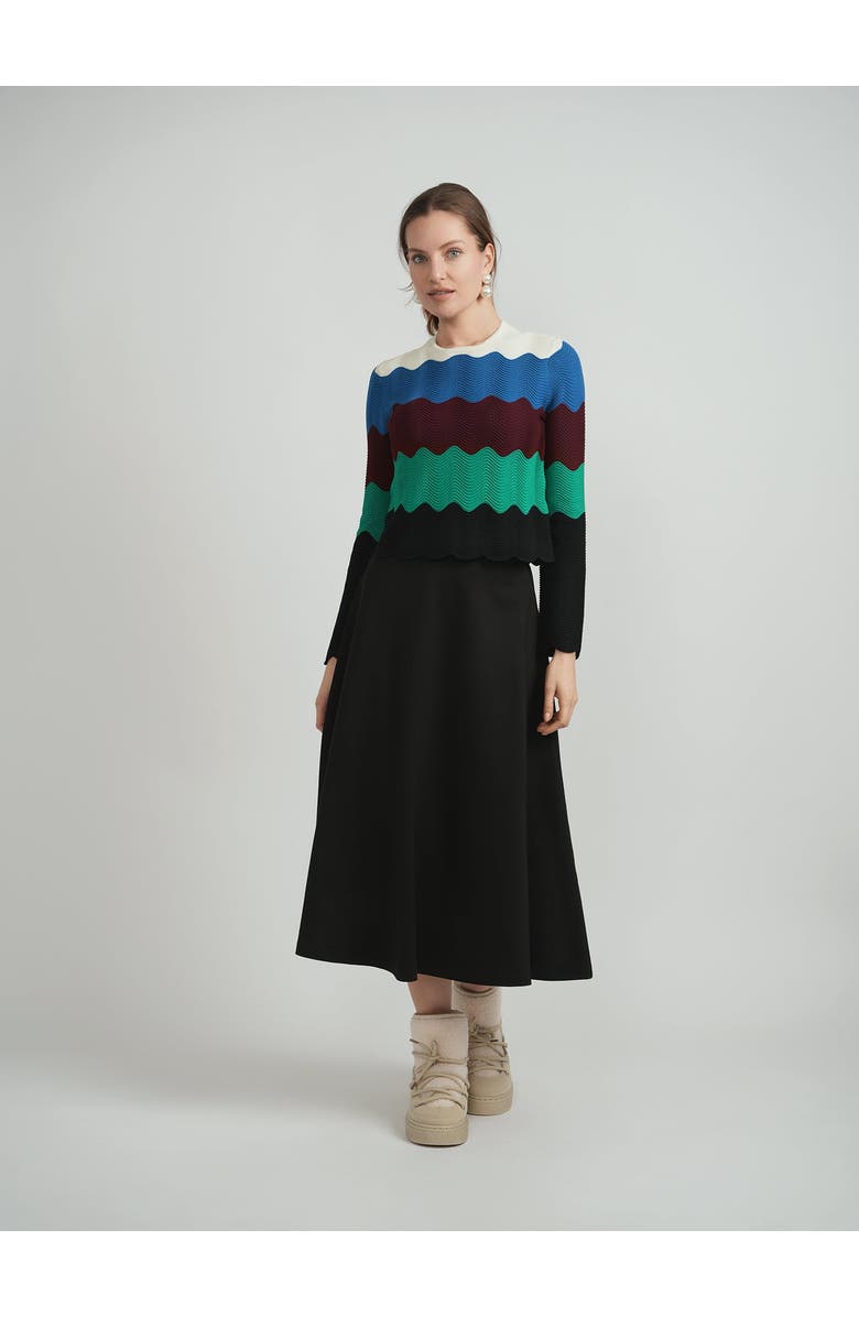 Mademoiselle Crochet Color Blocked Wavy Round Neck Cardigan, Alternate, color, Multi