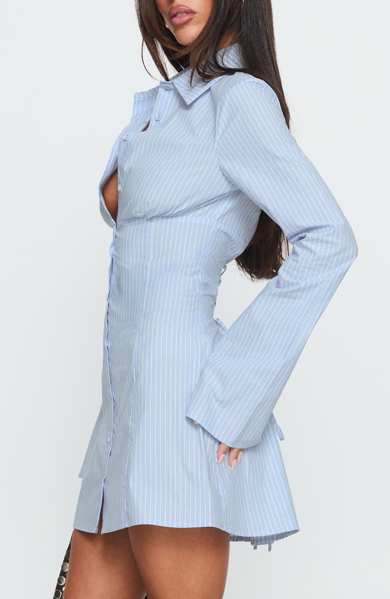 Princess Polly Tawni Stripe Long Sleeve Cotton Mini Shirtdress, Alternate, color, Blue